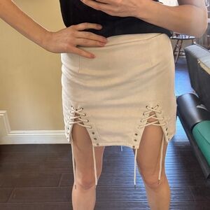 Elegant Cream Lace-Up Skirt
